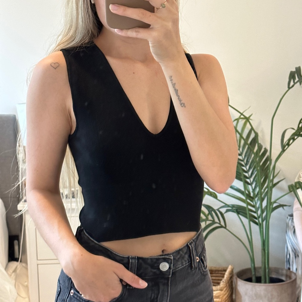 Black V neck tank top